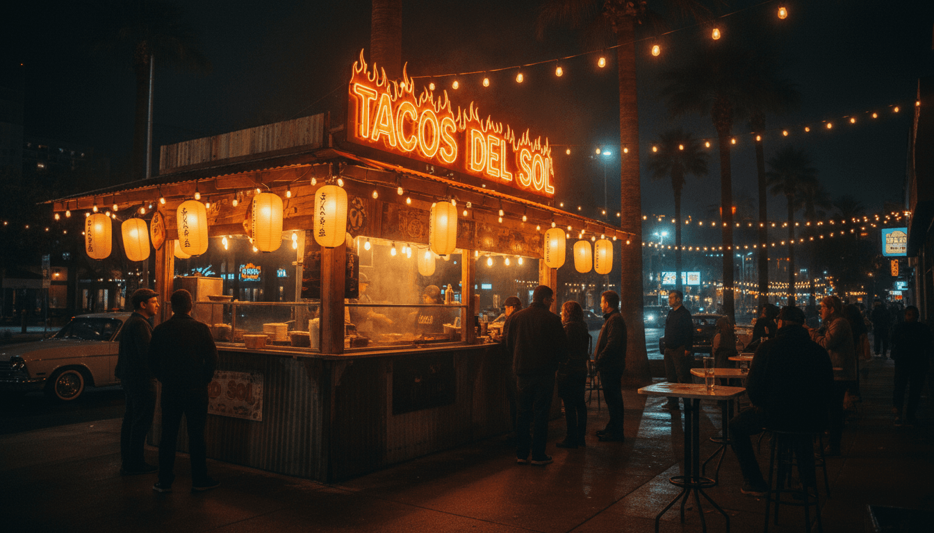 Taco stand at night