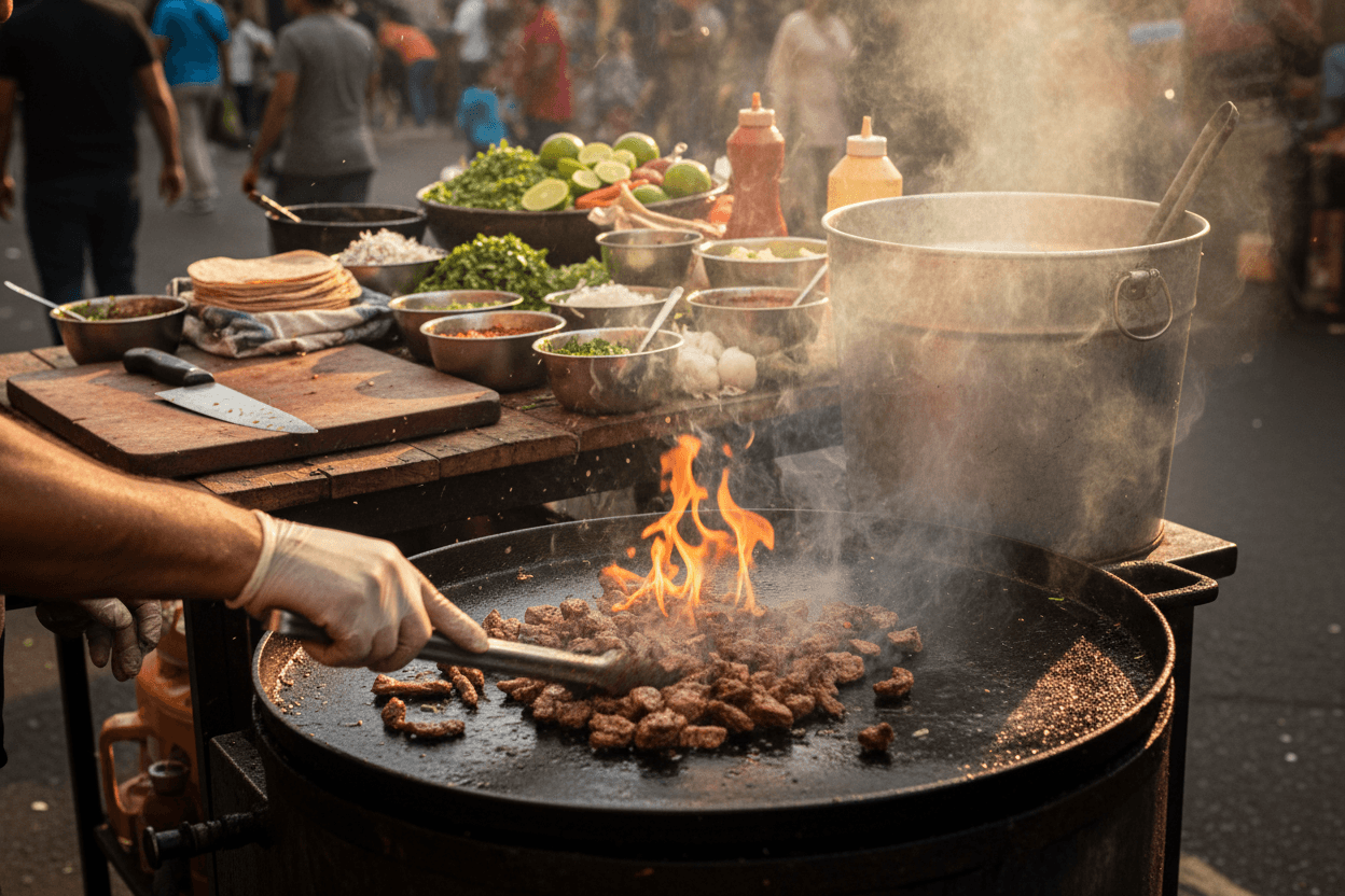 Chef grilling carne asada