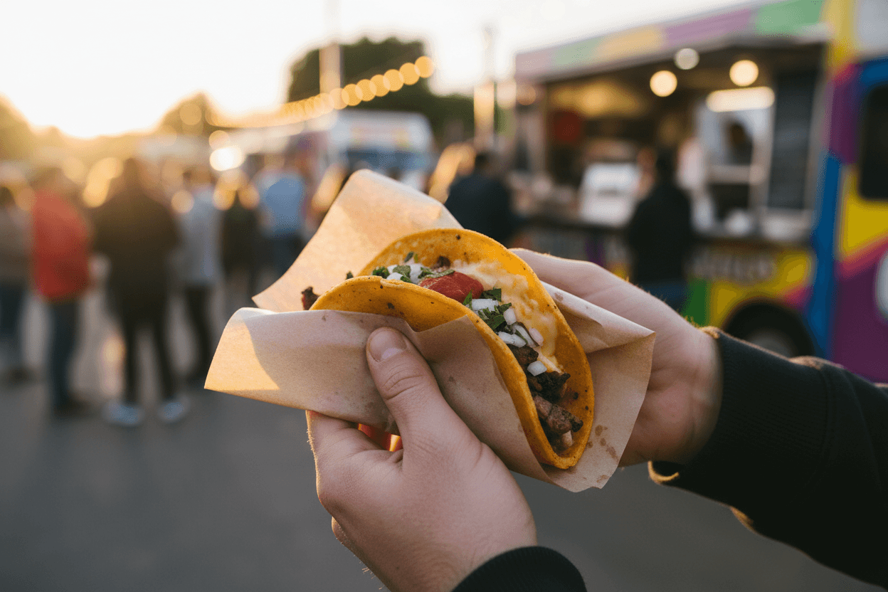Hands holding freshly made taco