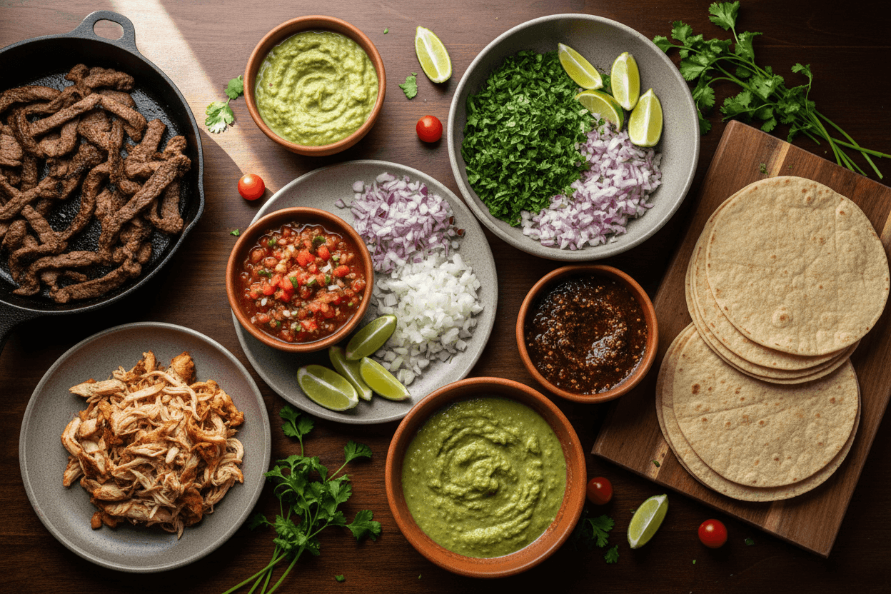 Fresh ingredients prepared for tacos