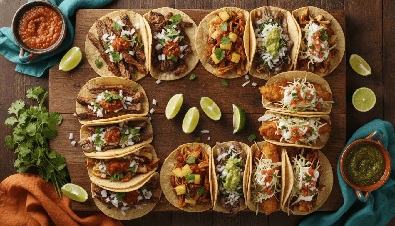 Variety of Ensenada-style tacos
